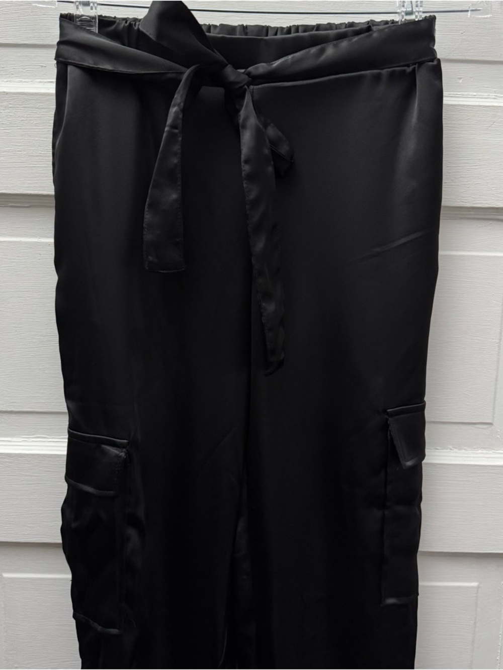 Sincerely Jules Satin Cargo Jogger Pants Black Tie Waist Utility Chic S - Picture 3 of 11